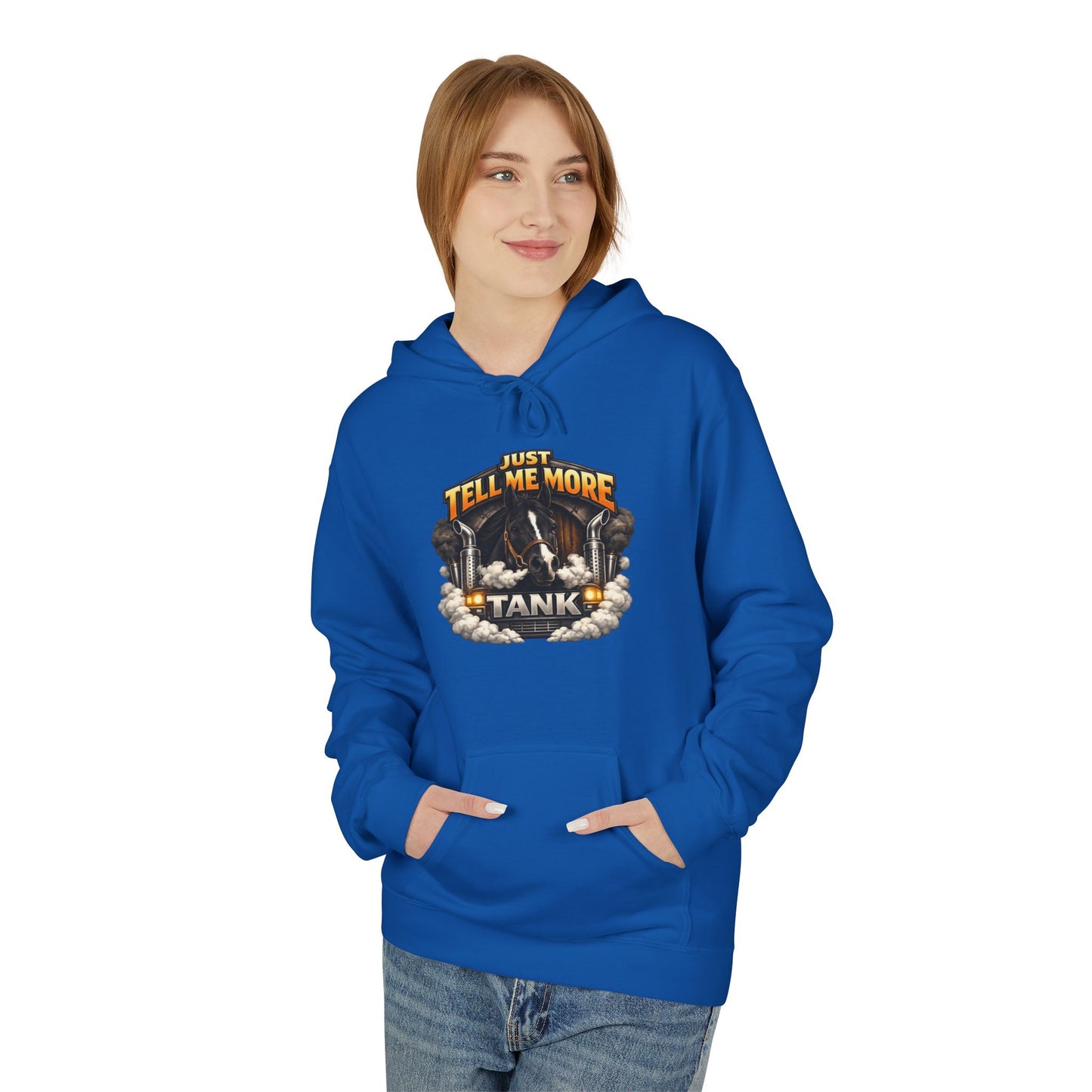 Tell Me More Tank Hoodie — Graphic Military Tank Illustration Hoodie