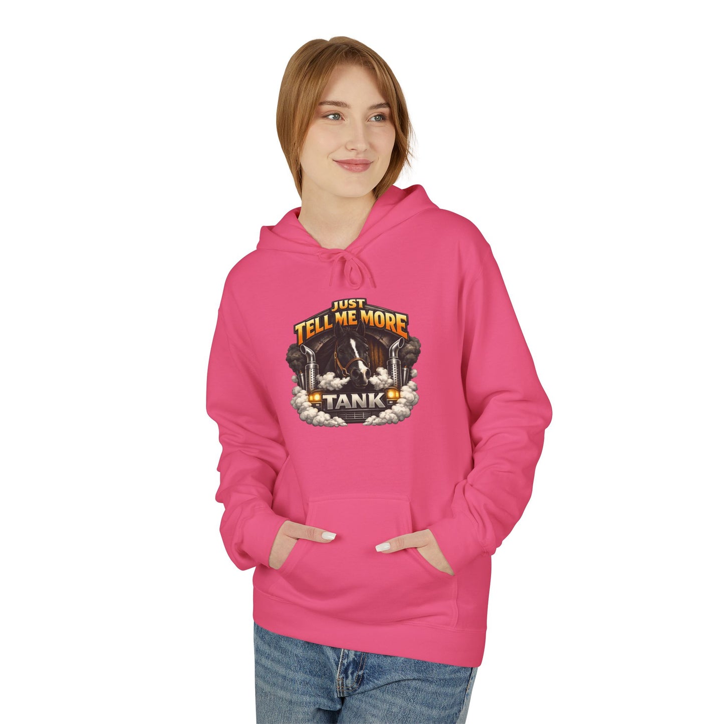 Tell Me More Tank Hoodie — Graphic Military Tank Illustration Hoodie