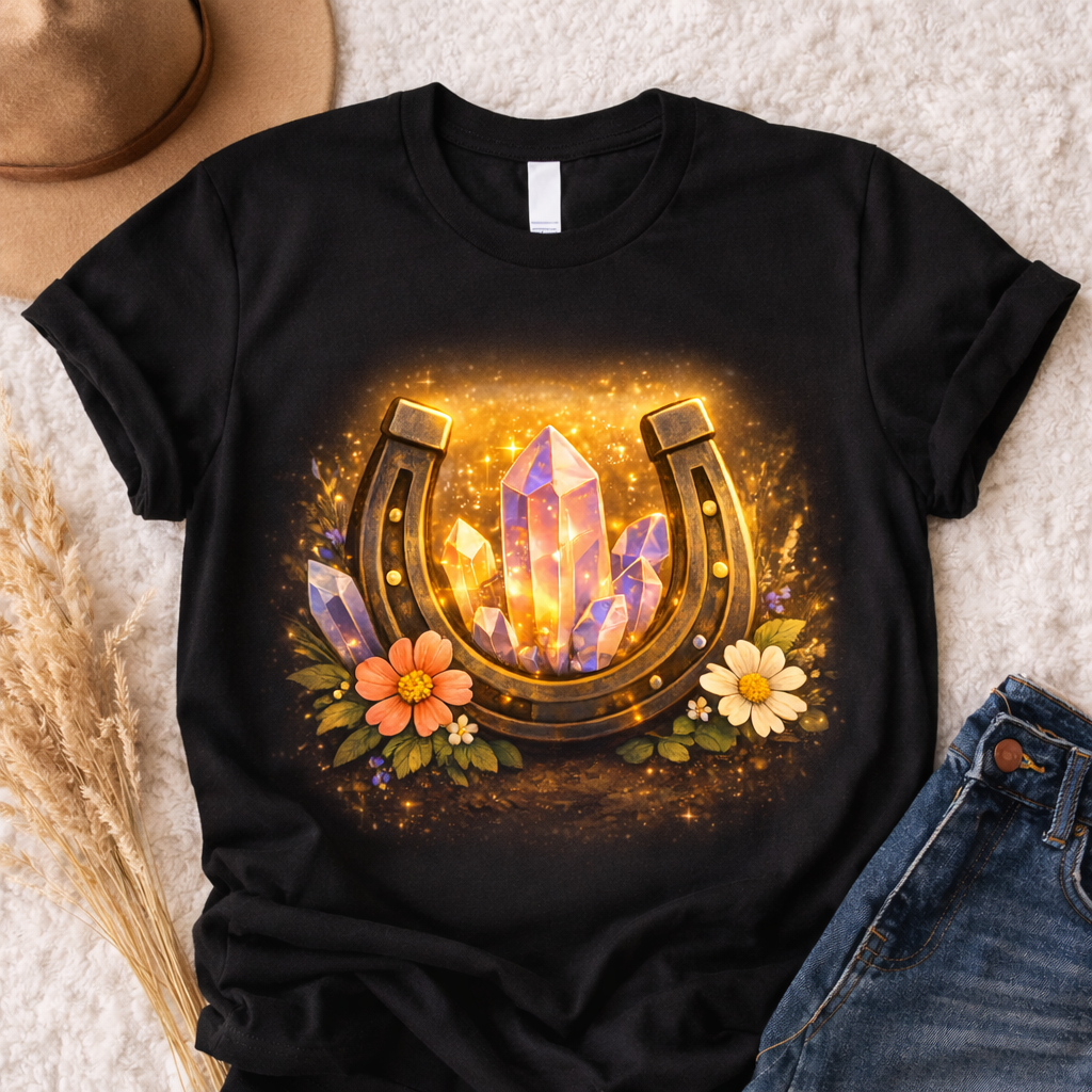 Crystal Horseshoe Tee — Women's Lucky Charm Graphic Shirt