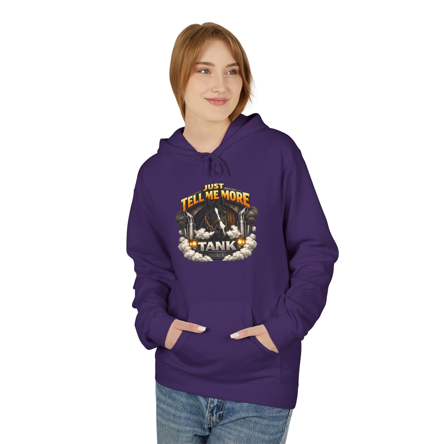 Tell Me More Tank Hoodie — Graphic Military Tank Illustration Hoodie
